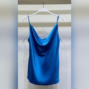 (9861-SOL-TRQ) SPAGHETTI STRAP COWL FRONT CAMI